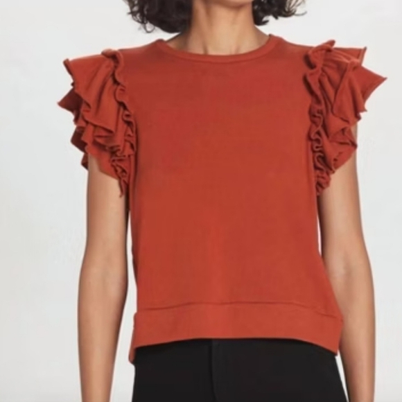 Goldie New Flutter Sleeve Cotton Sweatshirt Size Large Burnt Orange - Picture 1 of 5